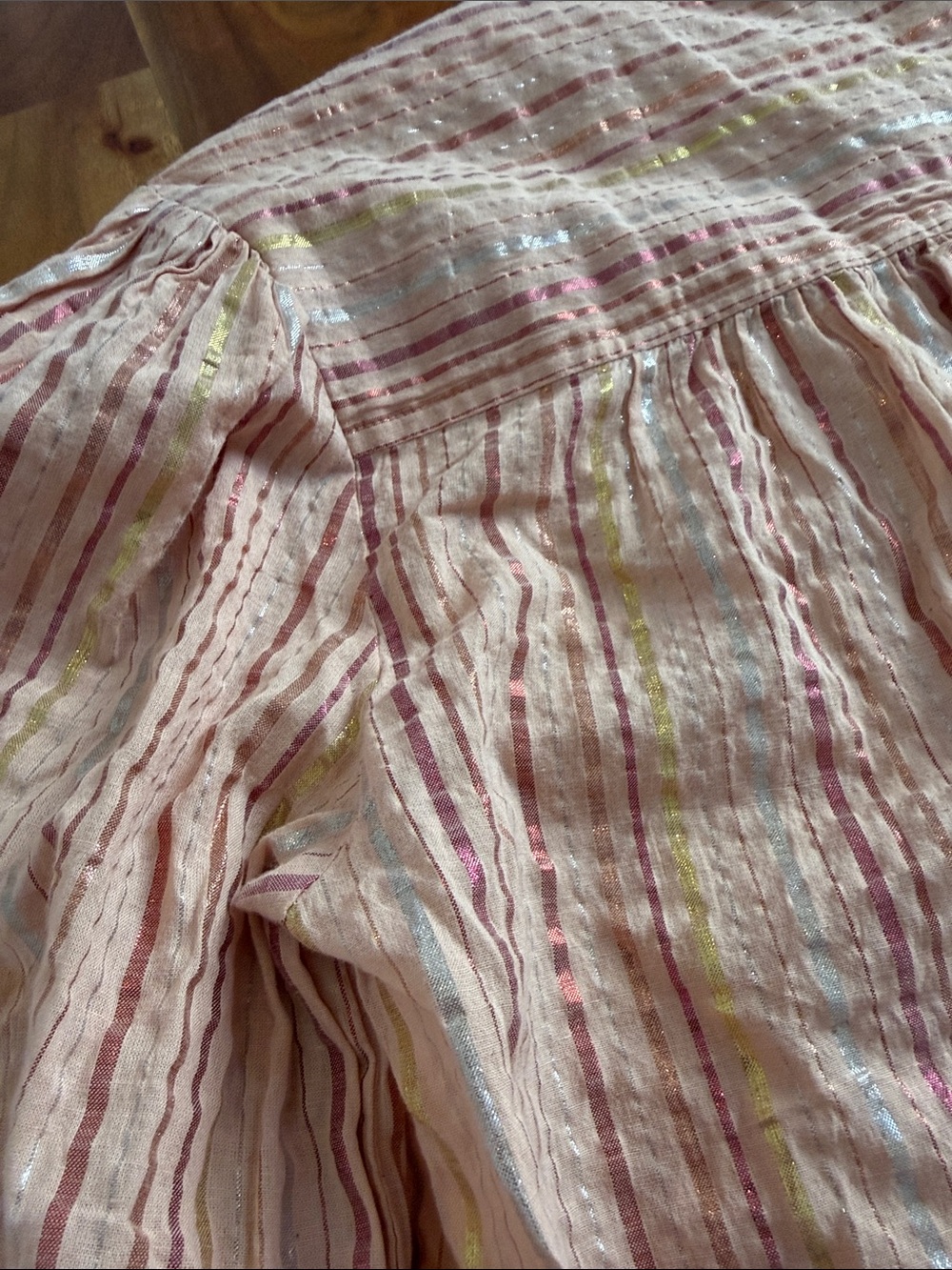 Light Pink Striped Ruffle Neck Blouse - Picture 8 of 14